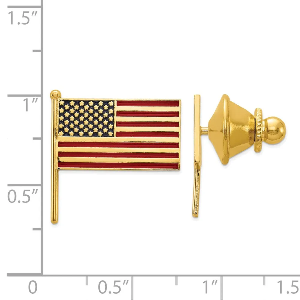 14K Yellow Gold & Enamel U.S. Flag Lapel or Tie Pin, 18 x 19mm