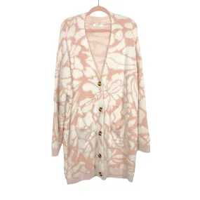 Amaryllis Blush/Cream Patterned Button Front Sweater Cardigan/Tunic- Size XL/1X