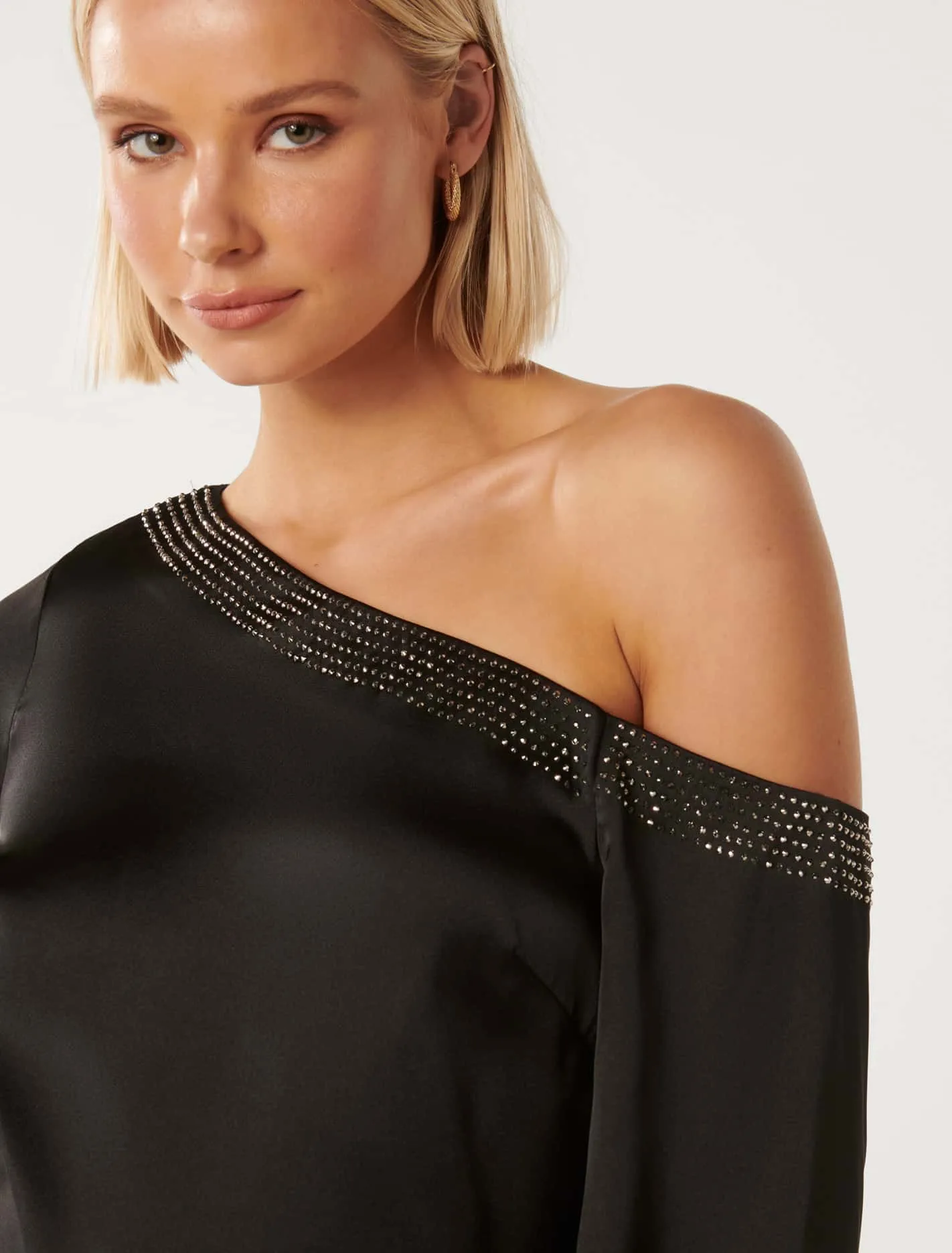 Anya Asymmetrical Embellished Satin Top