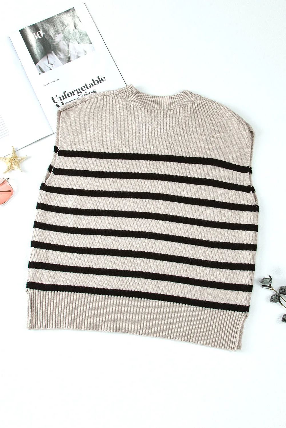 Apricot Stripe Boxy Knitted Short Sleeve Sweater