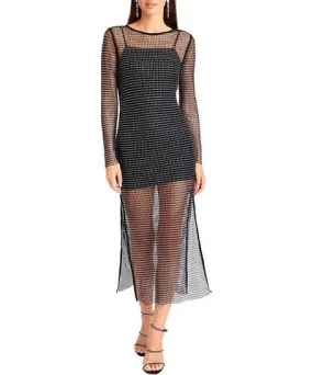 Avec Les Filles Womens Fishnet Tea-Length Bodycon Dress