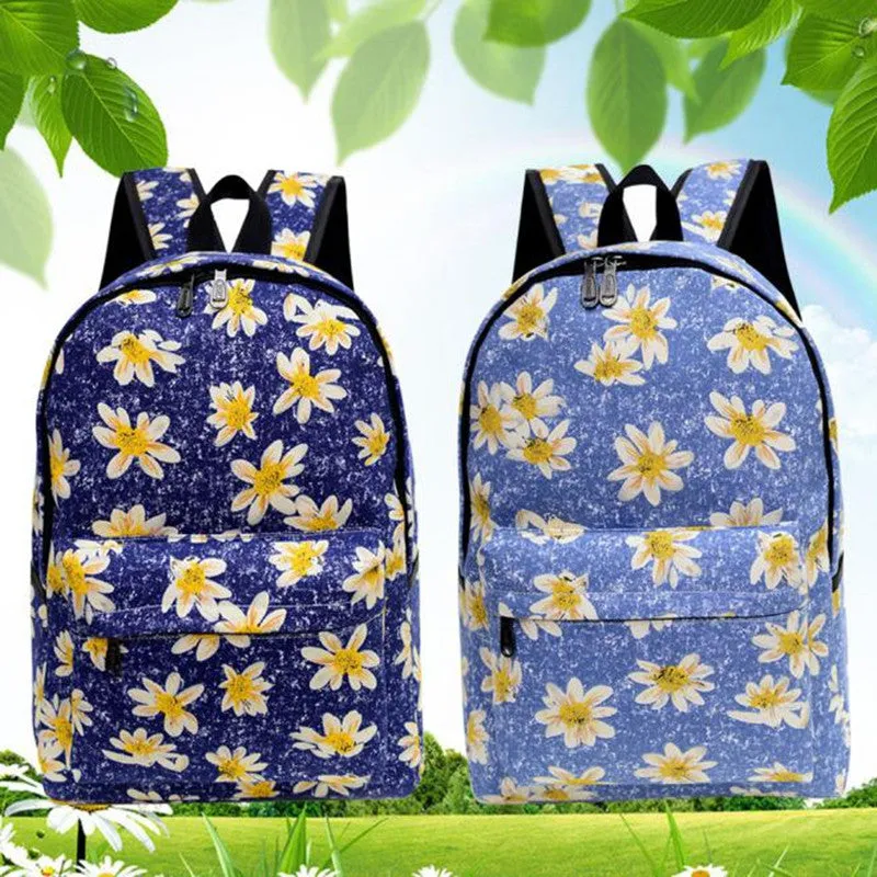 Backpack Women School Bags For Teenage Girls Canvas Rucksack Backpacks Daisy printing Schoolbag Book Shoulder Backbag