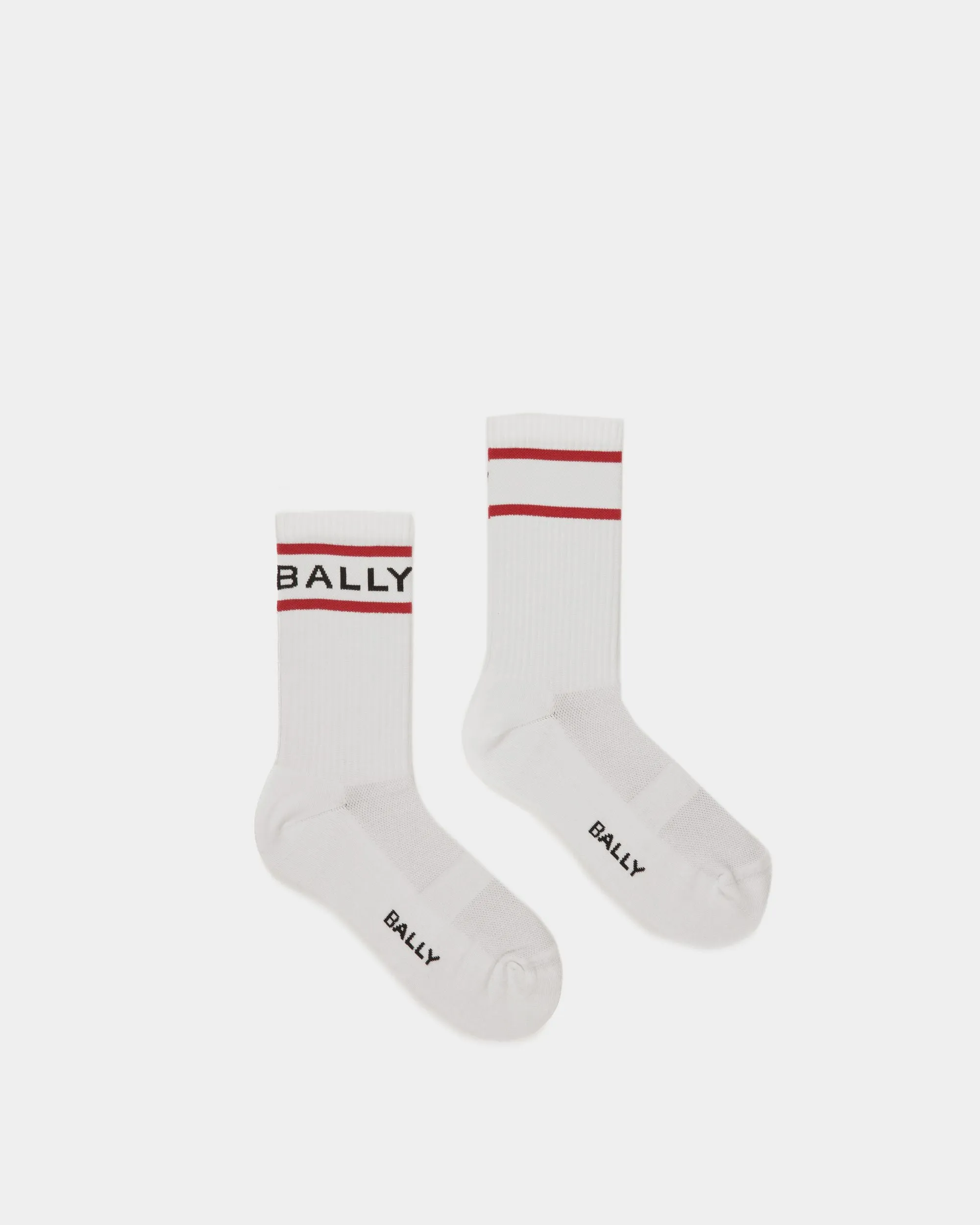 Bally Stripe Socks In White And Deep Ruby 