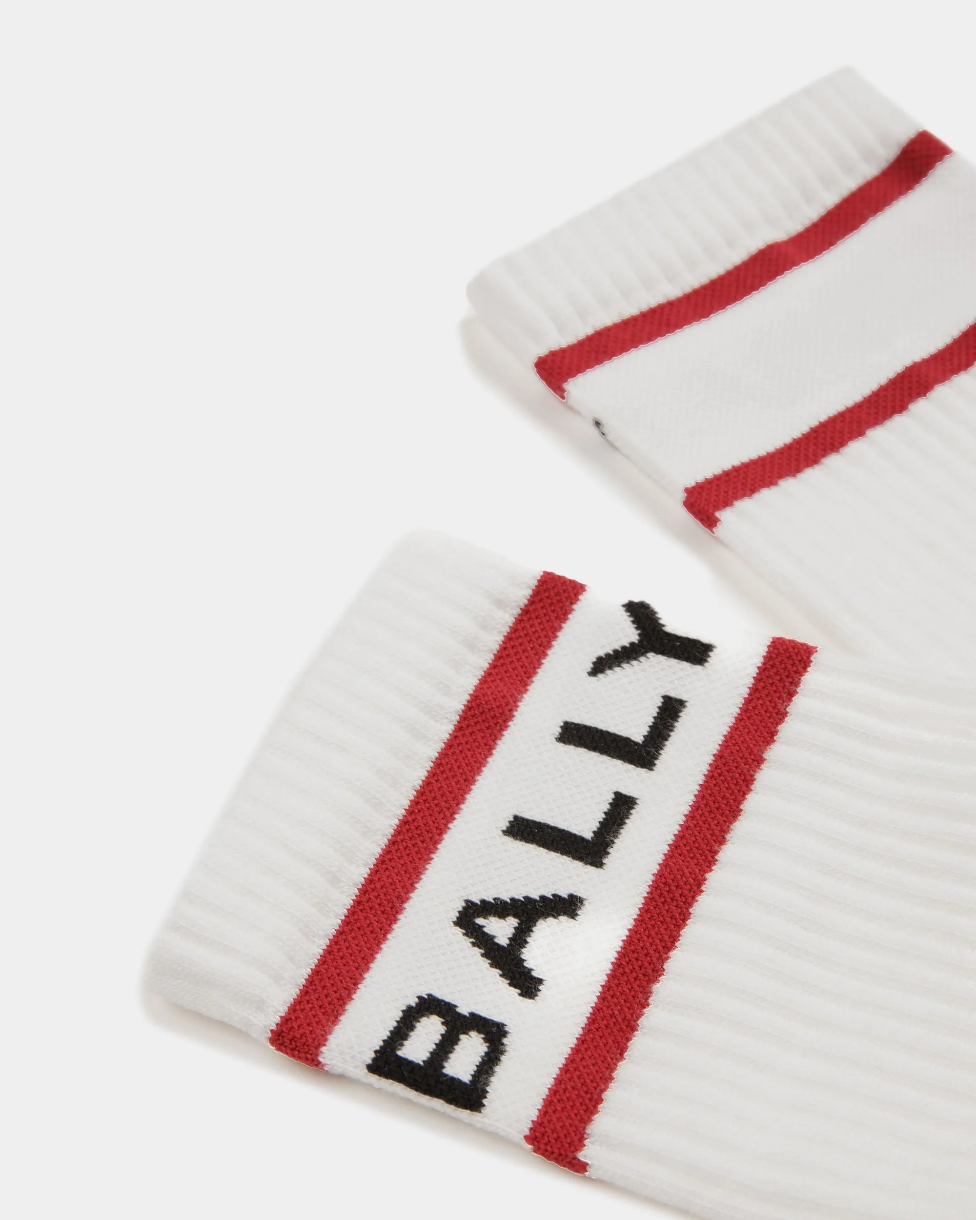 Bally Stripe Socks In White And Deep Ruby 