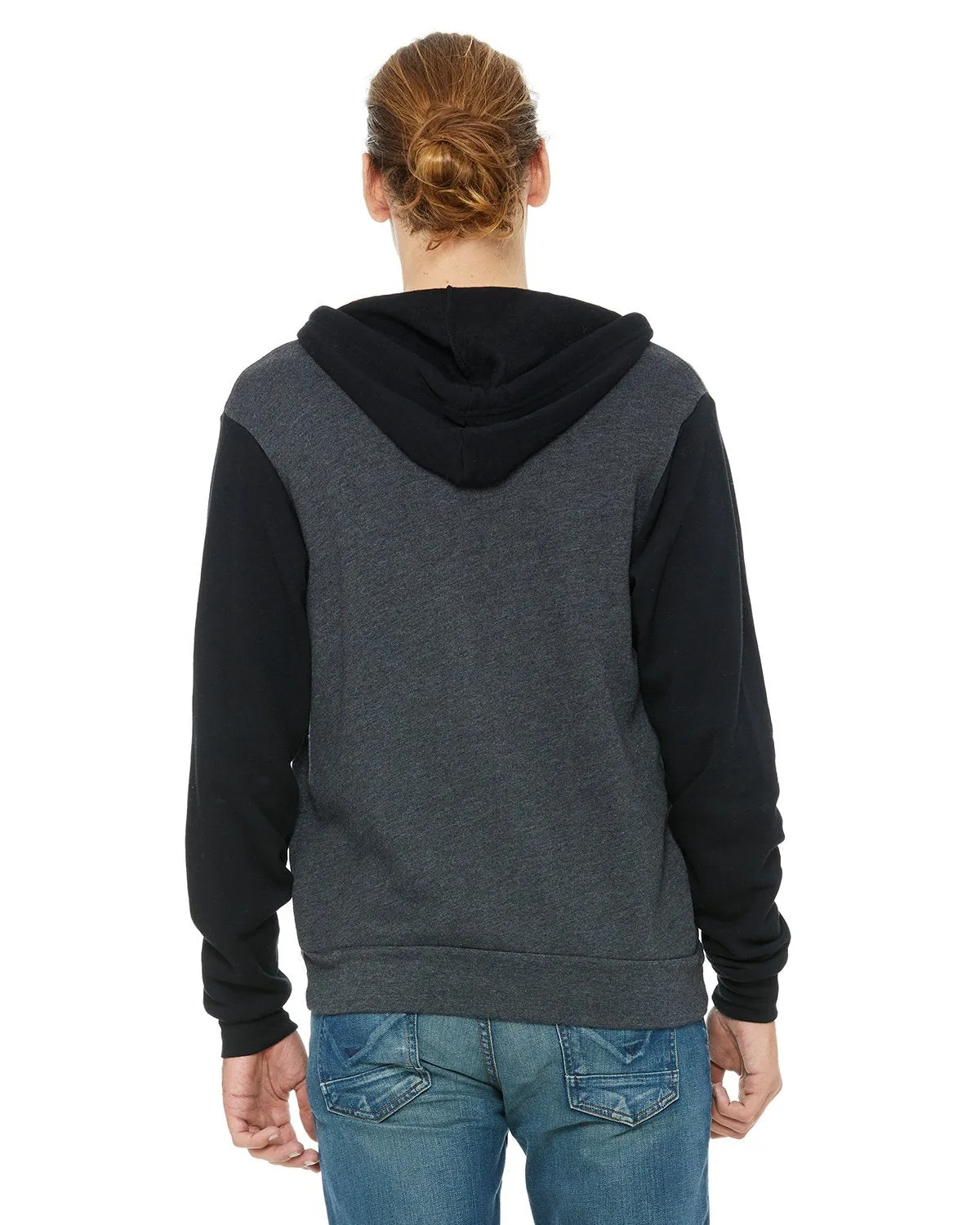 Bella + Canvas Unisex Poly-Cotton Fleece Full-Zip Hoodie 3739 Drk Gry Htr/ Blk