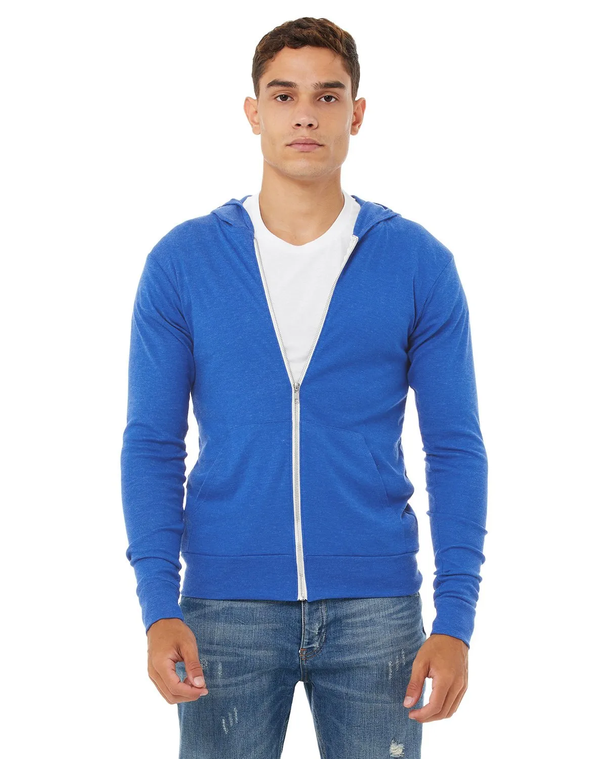 Bella + Canvas Unisex Triblend Full-Zip Lightweight Hoodie 3939 True Royal Trib