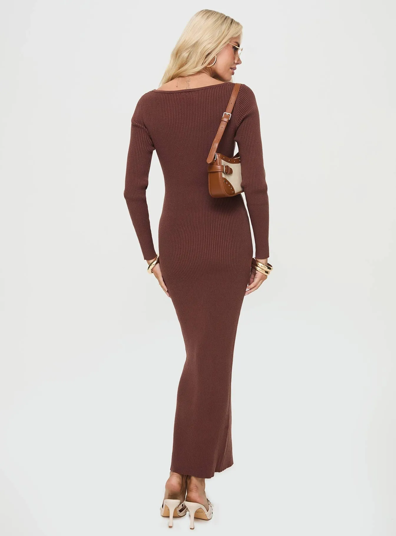 Bianchi Long Sleeve Maxi Dress Chocolate