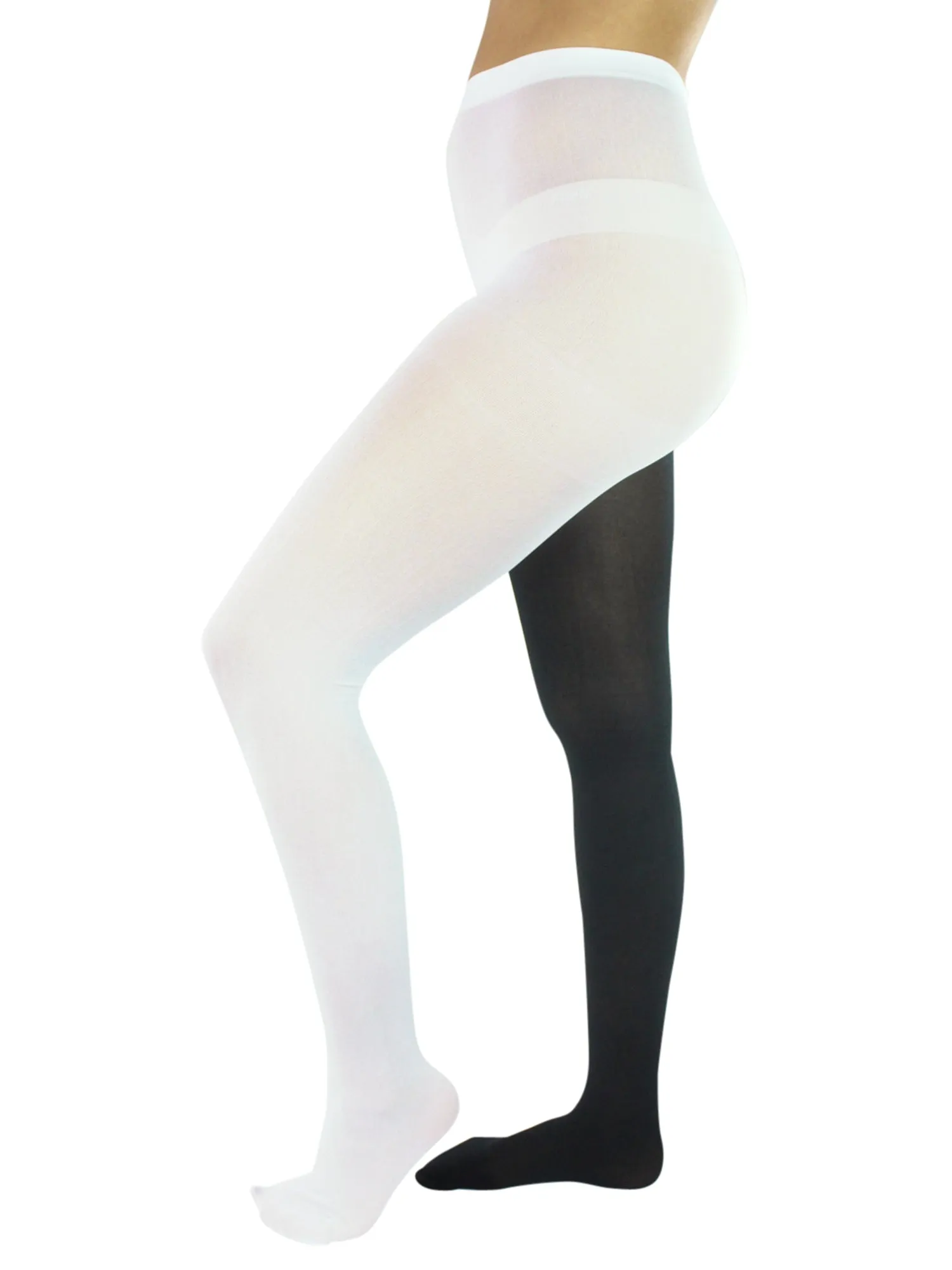 Black & White Two-Tone Jester Style Opaque Tights