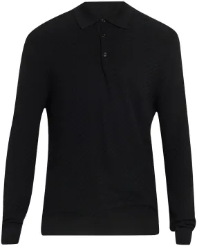 Black Long Sleeve Polo with Buttons