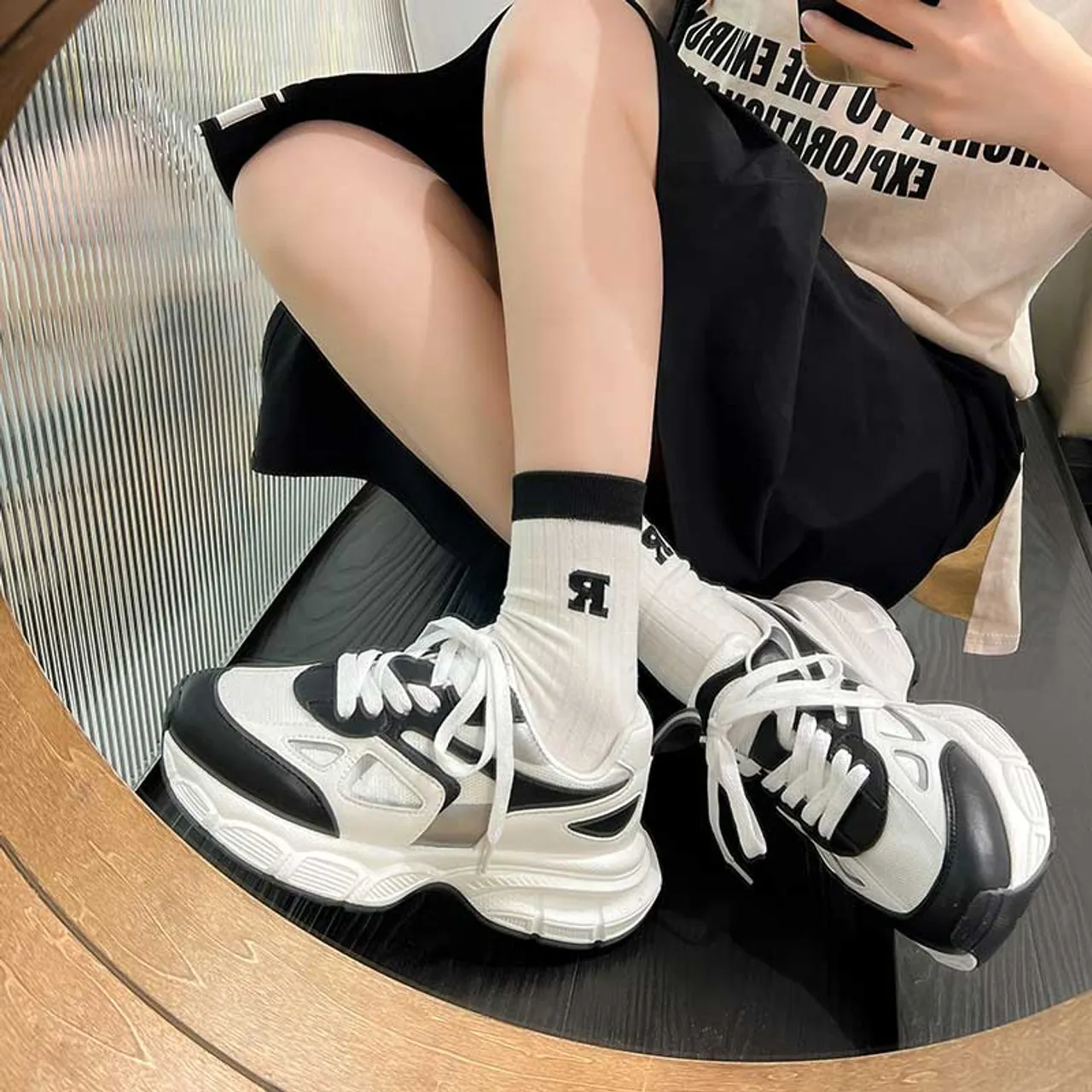 Black mesh vamp thick sole casual shoe sneaker