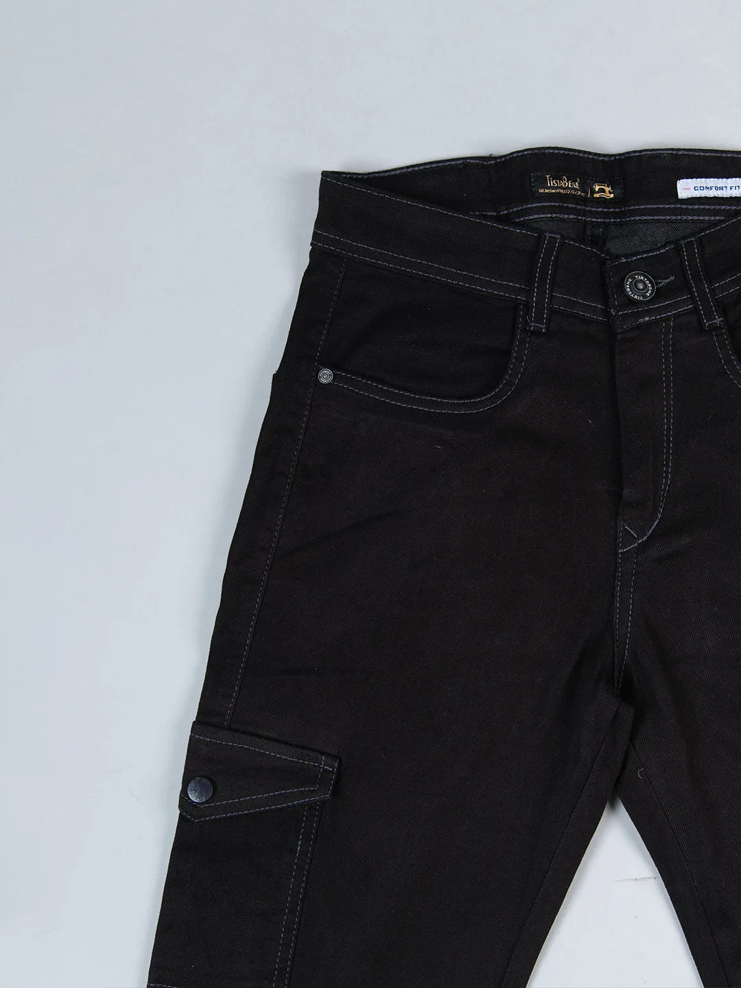 Black Straight Fit Cargo Denim Jeans