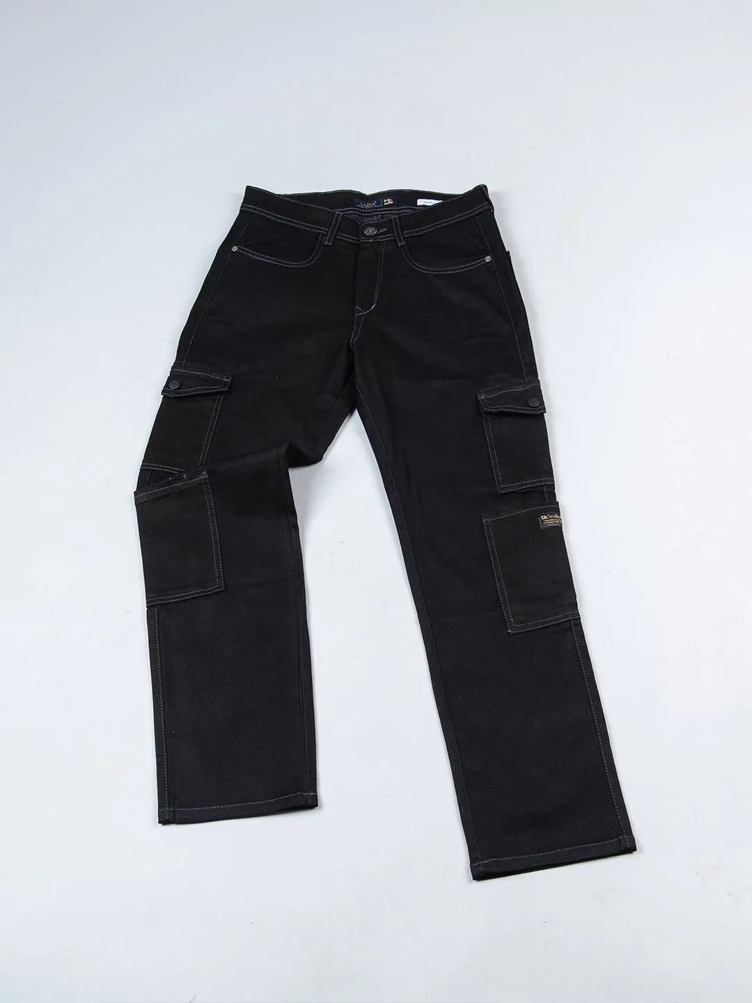 Black Straight Fit Cargo Denim Jeans