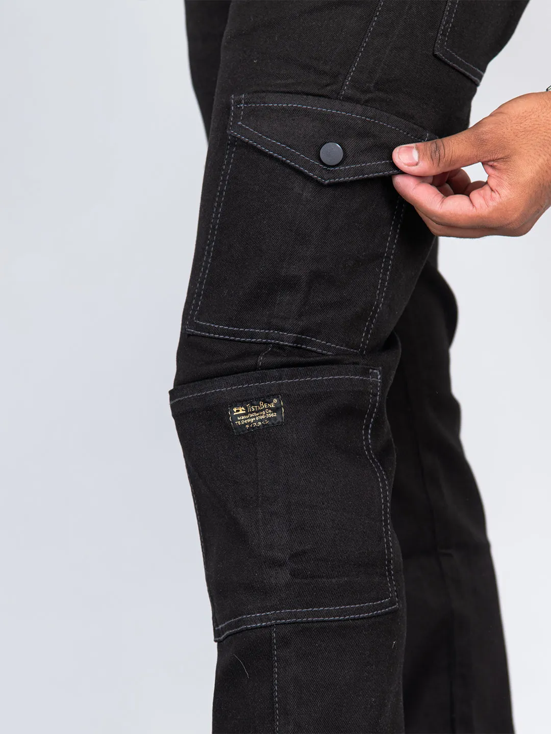 Black Straight Fit Cargo Denim Jeans