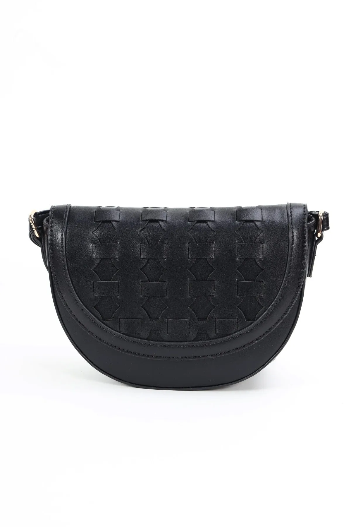 Black Woven Crossbody Saddle Bag