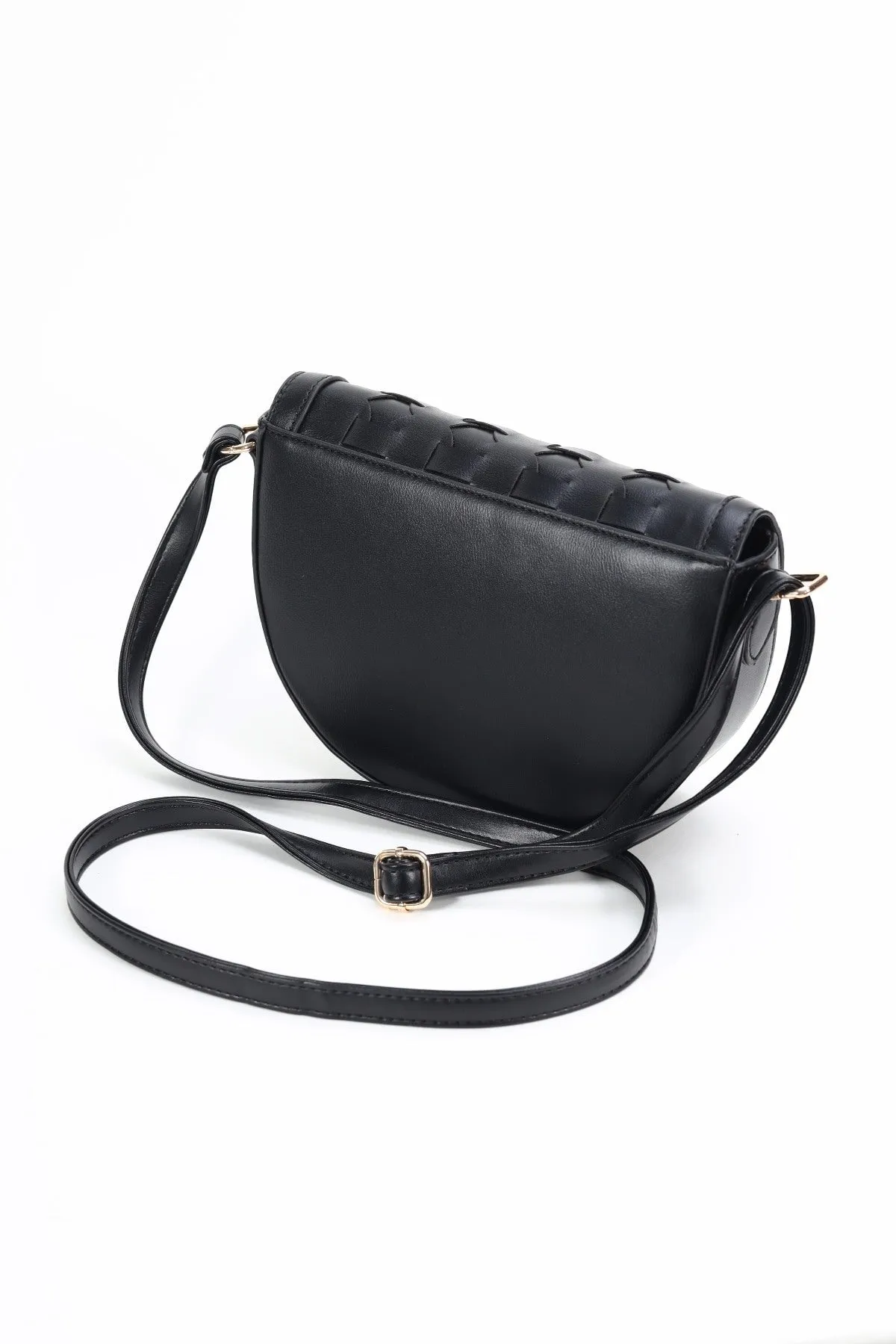 Black Woven Crossbody Saddle Bag