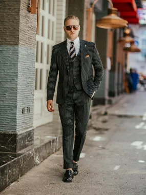 Bojoni Cagliari Black Striped Slim-Fit Suit 3-Piece