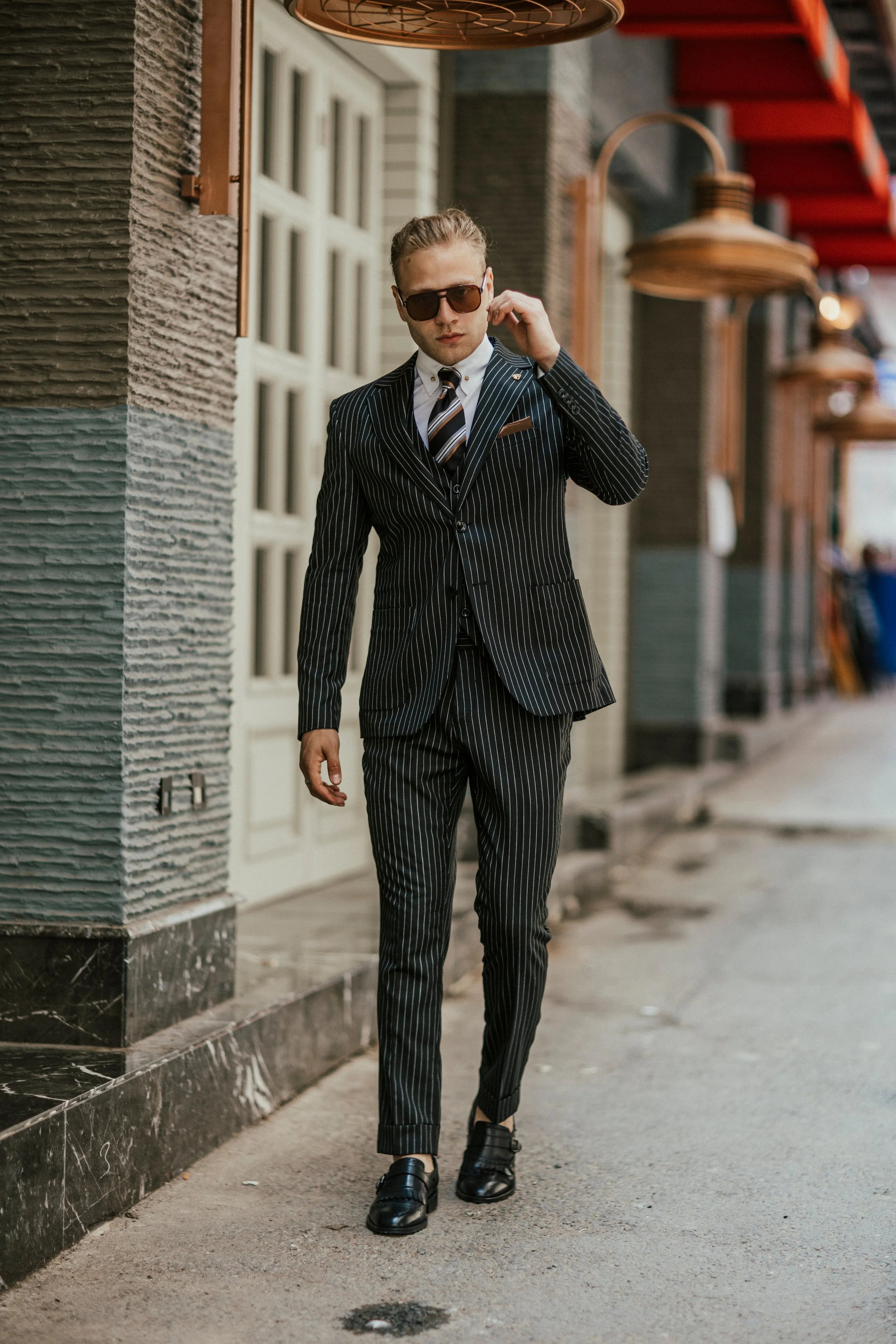 Bojoni Cagliari Black Striped Slim-Fit Suit 3-Piece