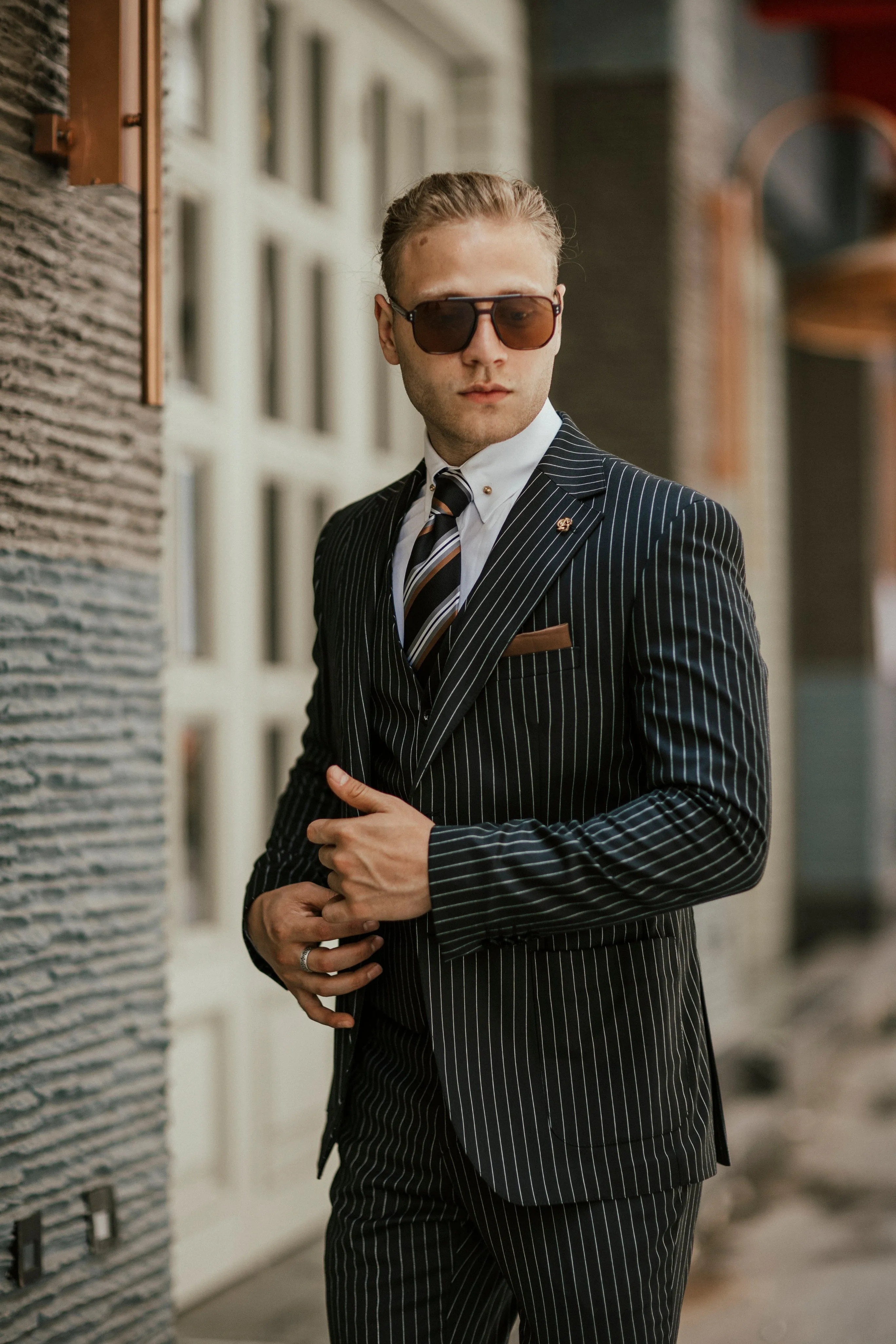 Bojoni Cagliari Black Striped Slim-Fit Suit 3-Piece