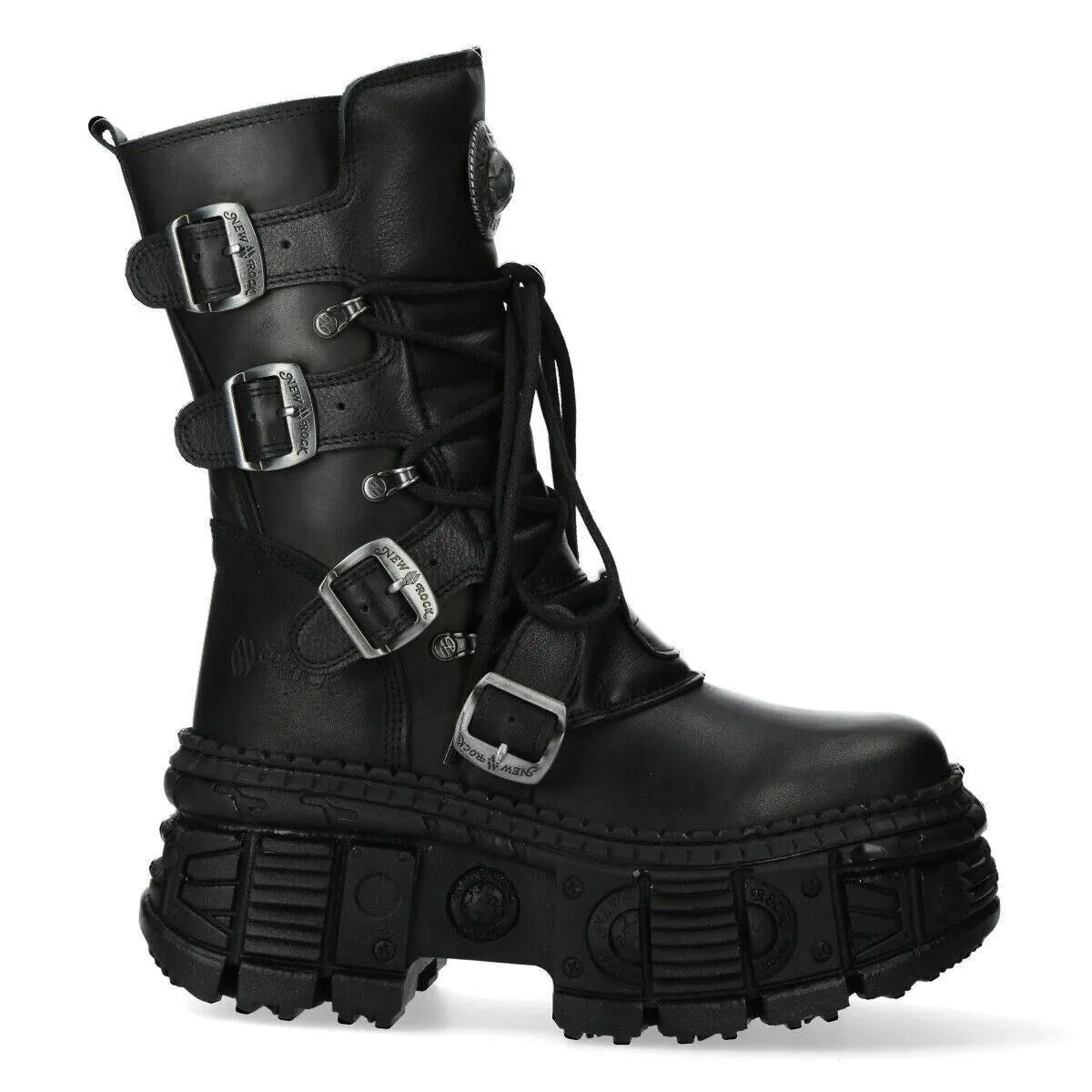 Boots | New Rock Mid-Calf Leather Goth Boots-WALL373-S5 | New Rock