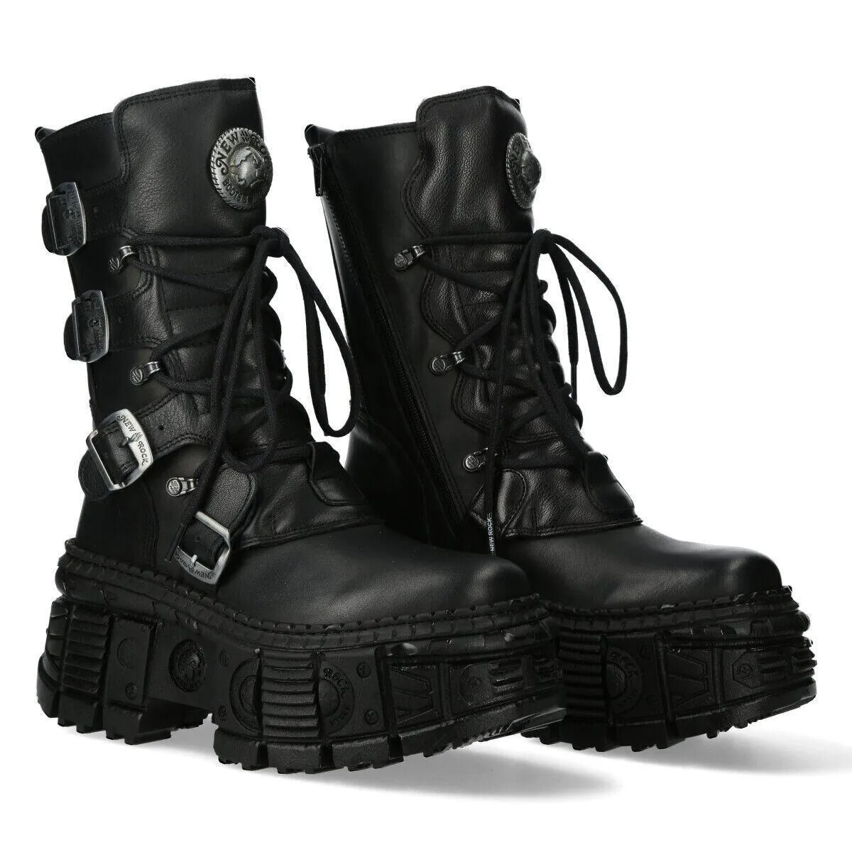 Boots | New Rock Mid-Calf Leather Goth Boots-WALL373-S5 | New Rock