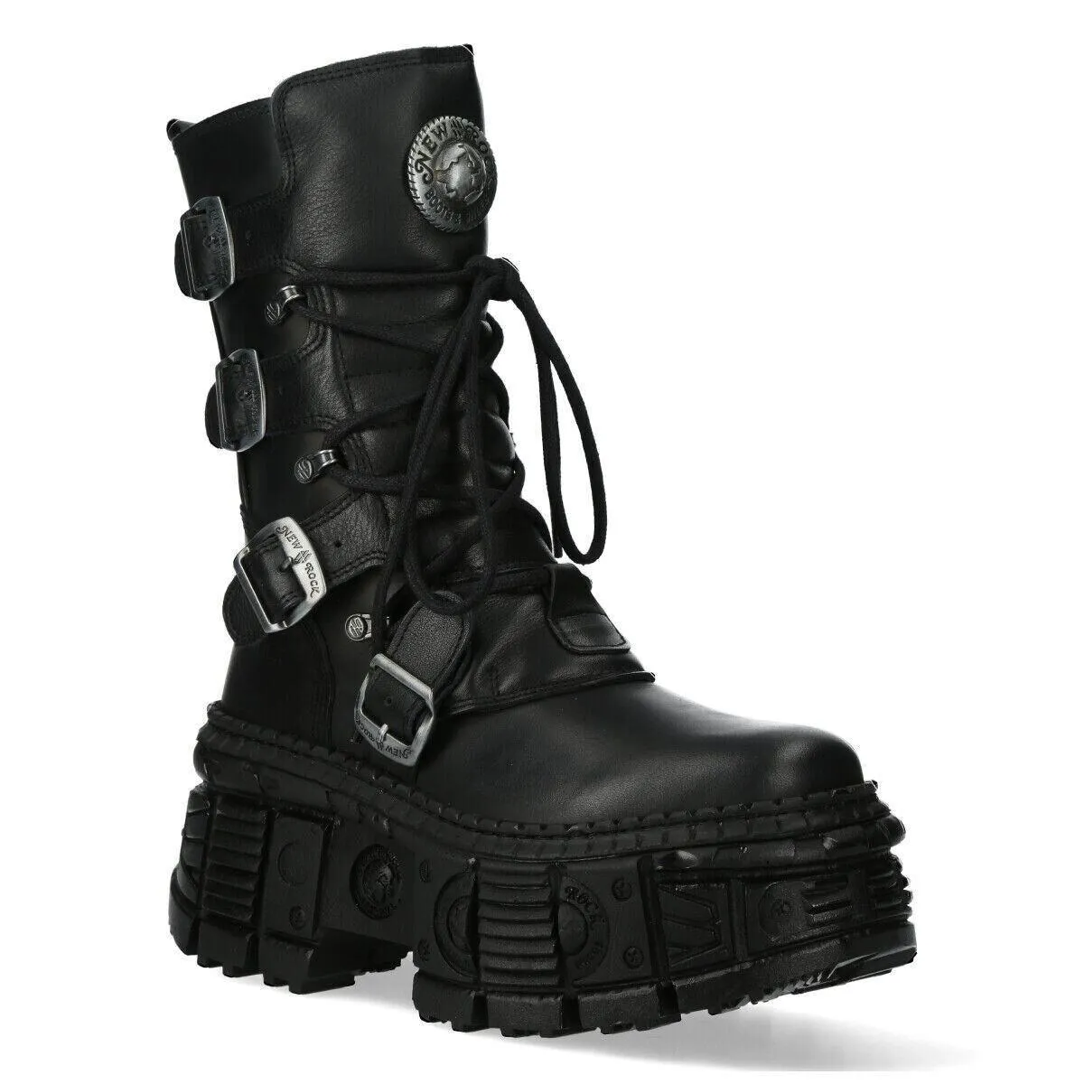 Boots | New Rock Mid-Calf Leather Goth Boots-WALL373-S5 | New Rock