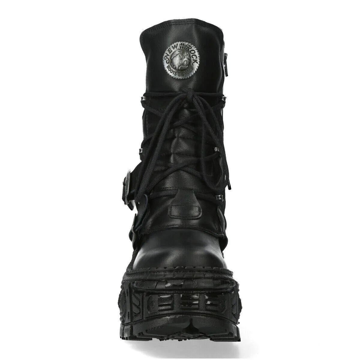 Boots | New Rock Mid-Calf Leather Goth Boots-WALL373-S5 | New Rock