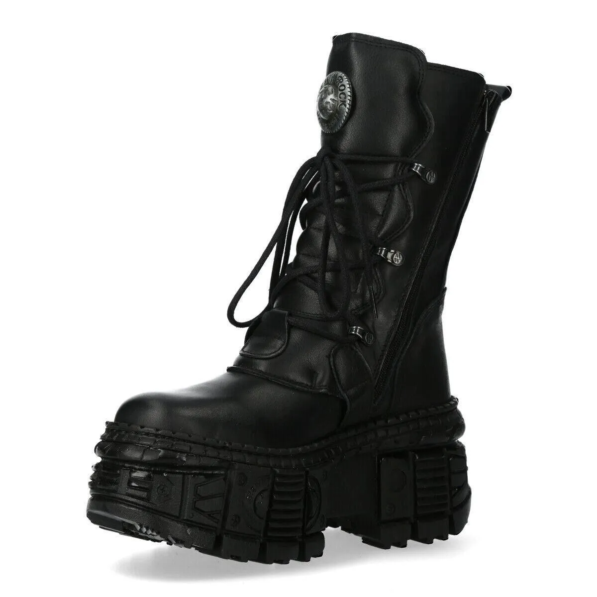 Boots | New Rock Mid-Calf Leather Goth Boots-WALL373-S5 | New Rock