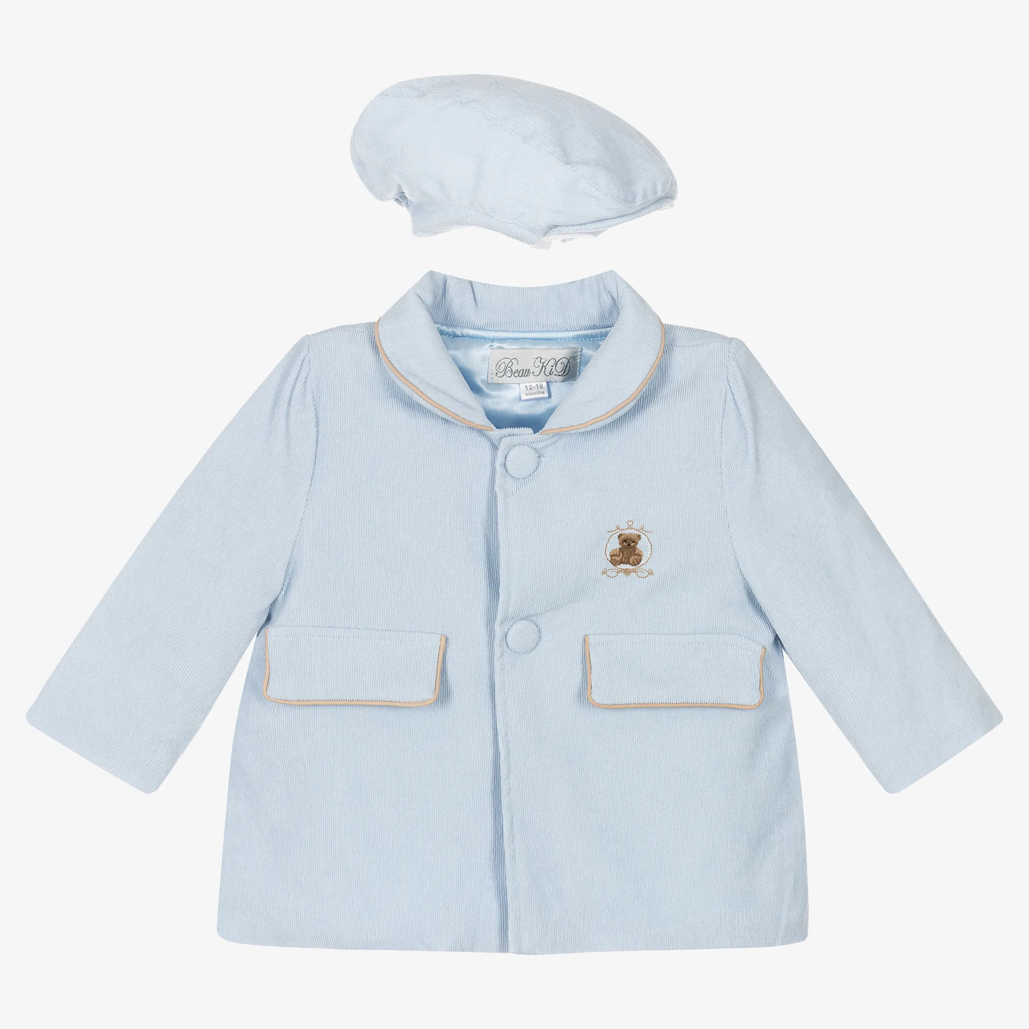 Boys Blue Corduroy Coat & Hat Set