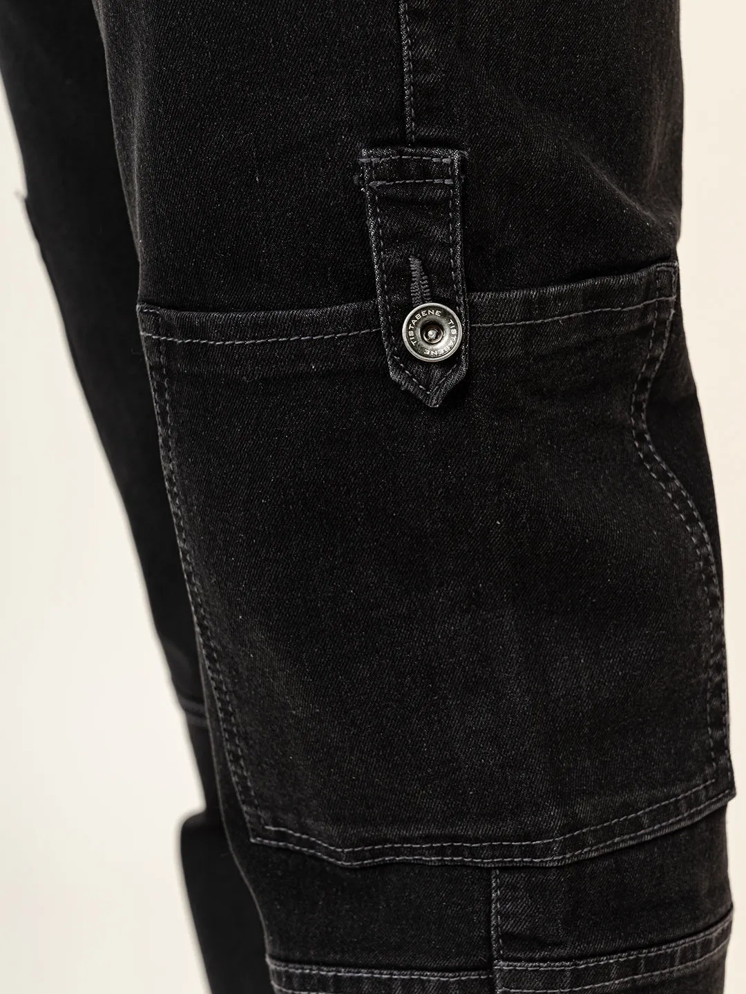 Carbon Black Comfort-Fit Cargo Denim Jeans