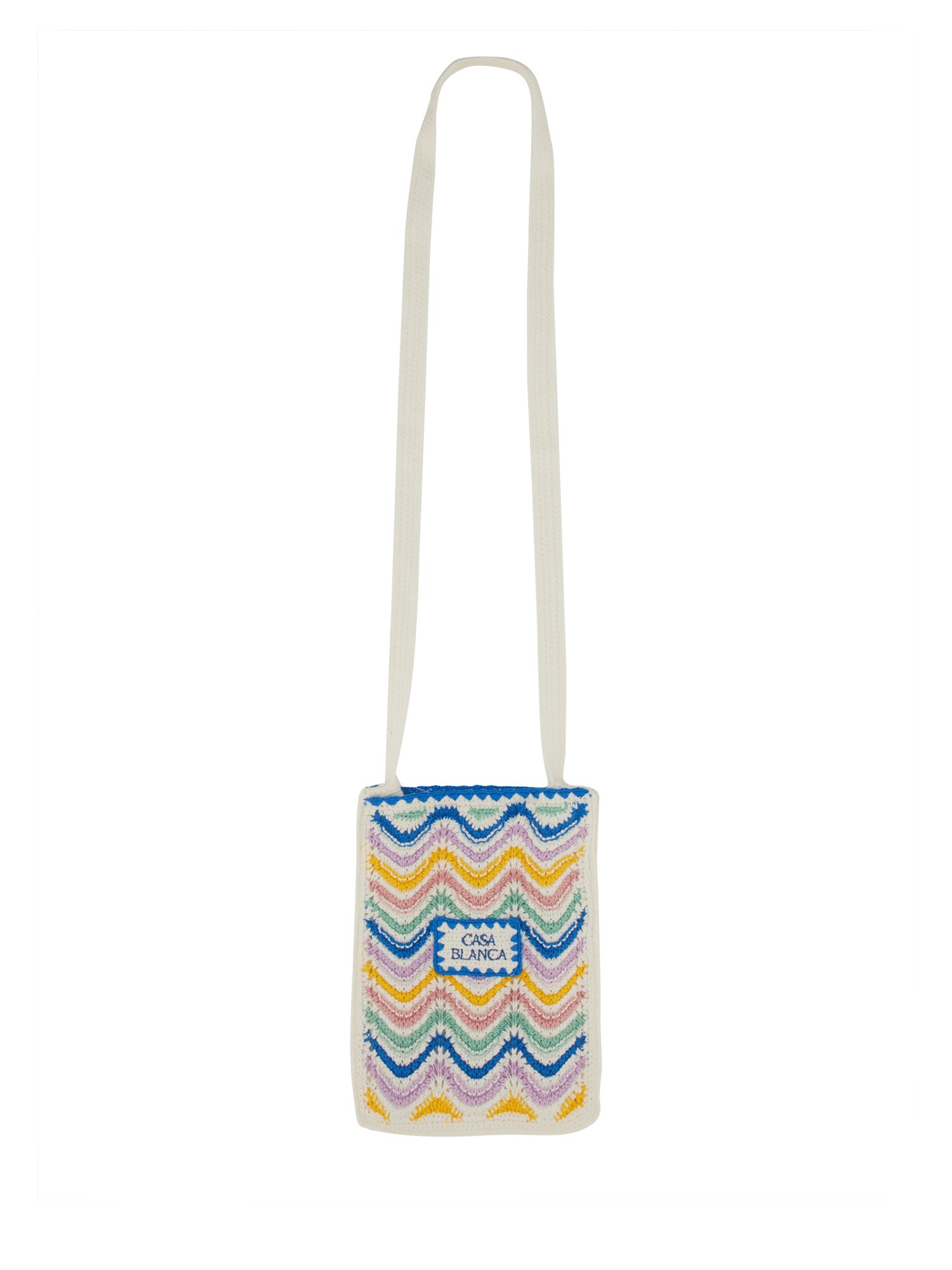 CASABLANCA    MINI WAVE CROCHET COTTON SHOULDER BAG WITH LOGO