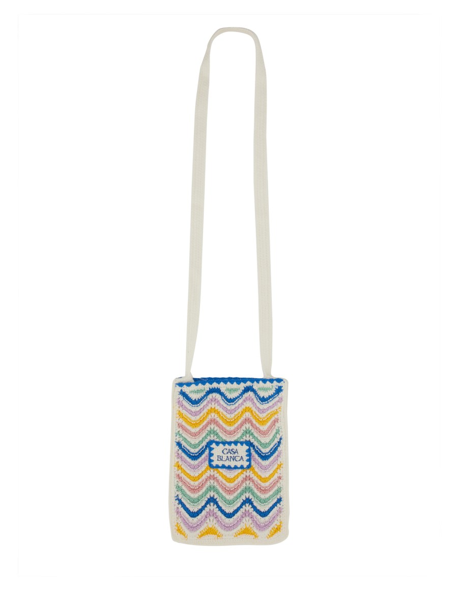 CASABLANCA    MINI WAVE CROCHET COTTON SHOULDER BAG WITH LOGO