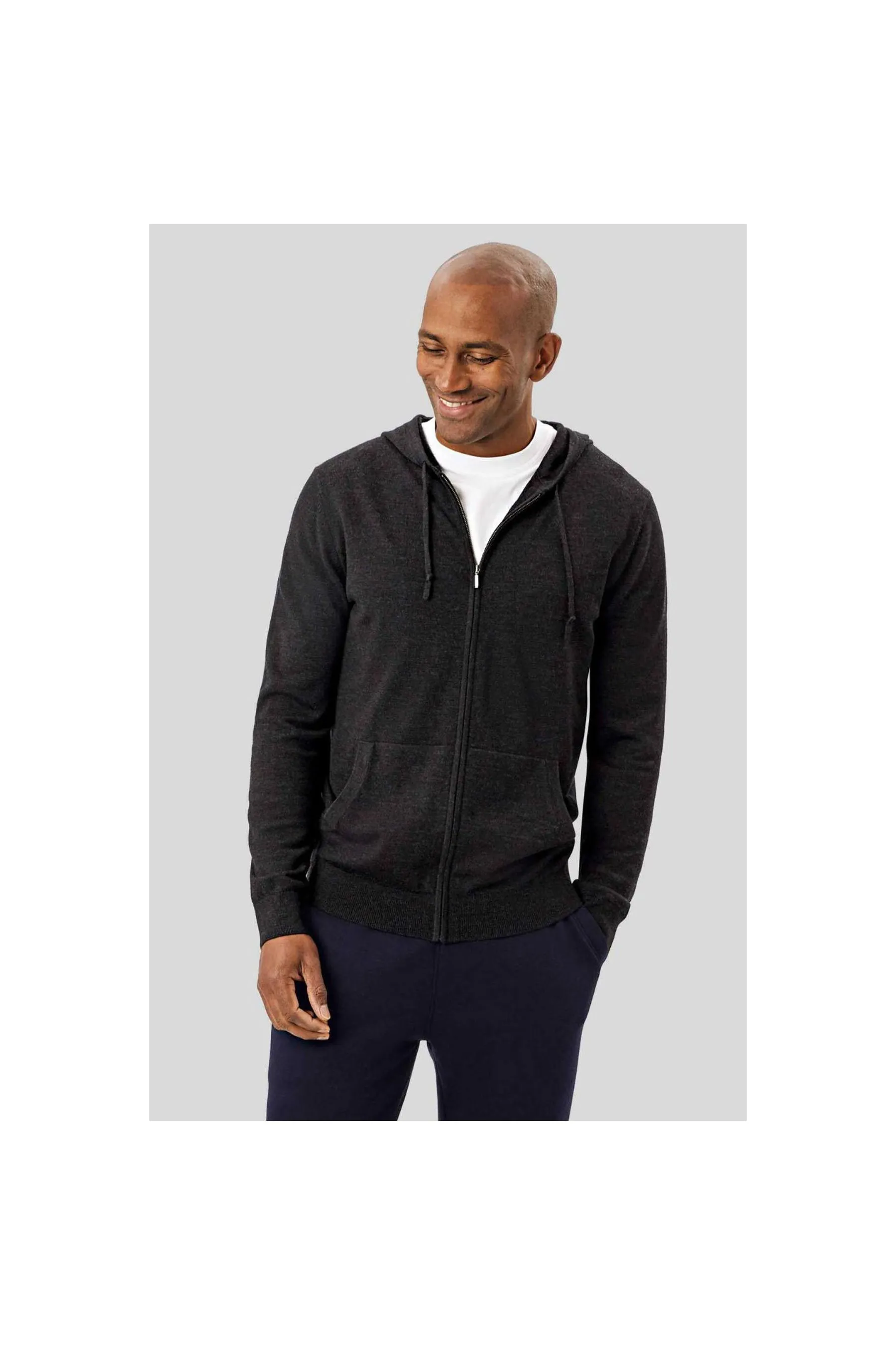 CHARLES TYRWHITT Charocal Grey Pure Merino Hooded Zip Through Dark Charcoal Men Hoodies