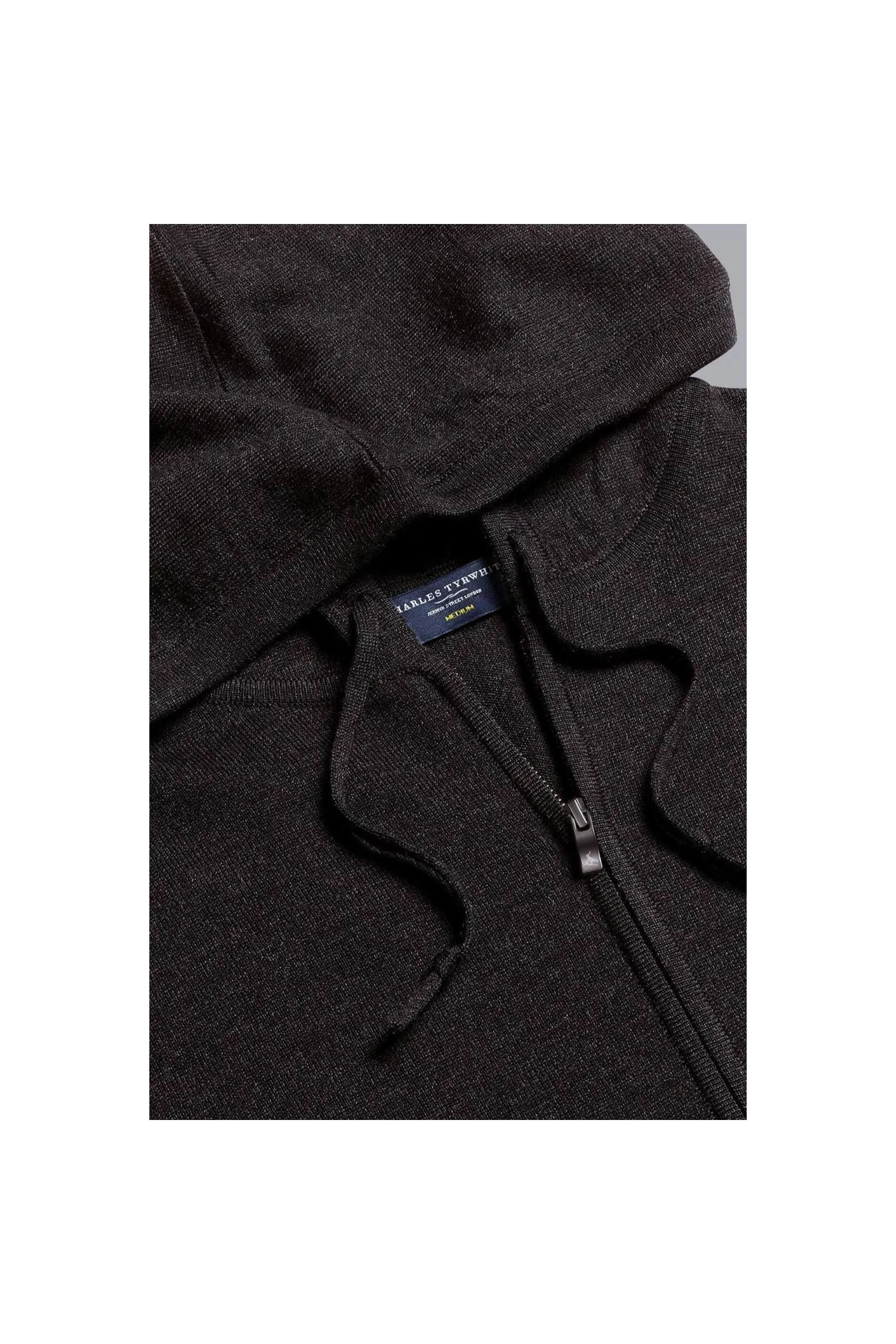 CHARLES TYRWHITT Charocal Grey Pure Merino Hooded Zip Through Dark Charcoal Men Hoodies