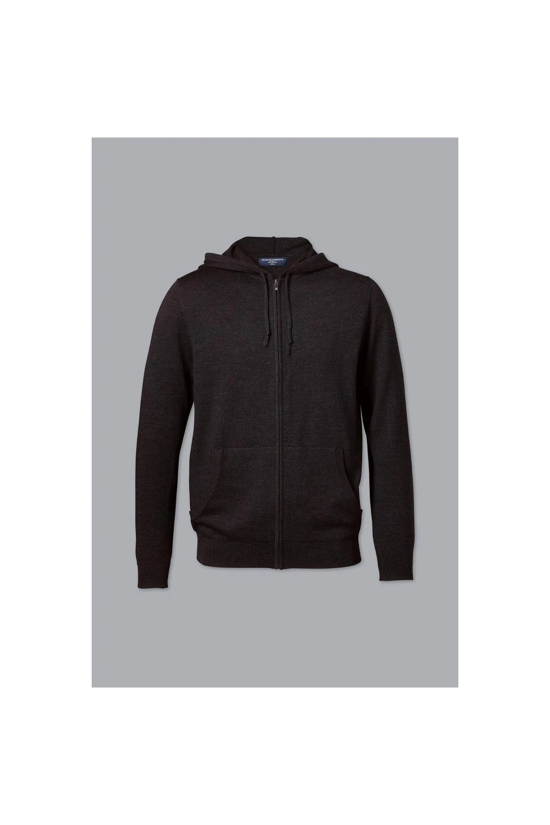 CHARLES TYRWHITT Charocal Grey Pure Merino Hooded Zip Through Dark Charcoal Men Hoodies