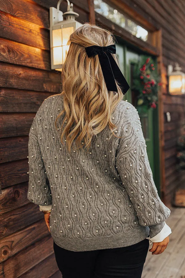 Chilly Wind Embellished Knit Sweater In Grey Curves