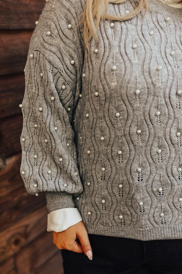 Chilly Wind Embellished Knit Sweater In Grey Curves