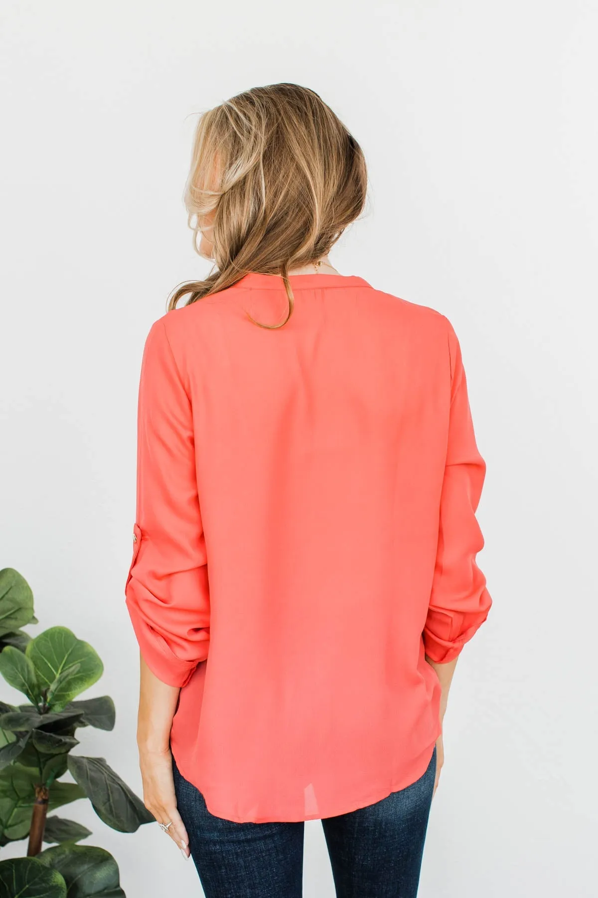 Classy Cutie V-Neck Wrap Blouse- Coral