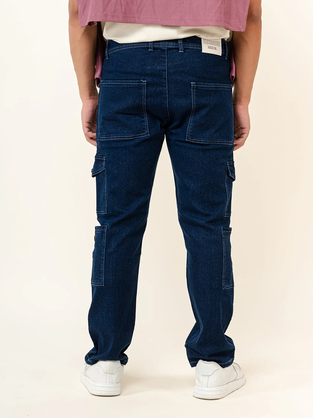 Dark Blue Baggy Fit Cargo Denim Jeans