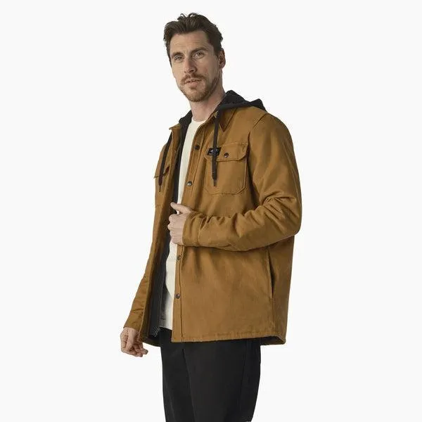 Dickies Skateboarding Canvas Shirt Jacket With Fleece Hood Brown Duck