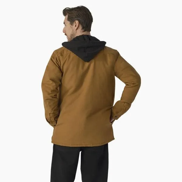 Dickies Skateboarding Canvas Shirt Jacket With Fleece Hood Brown Duck