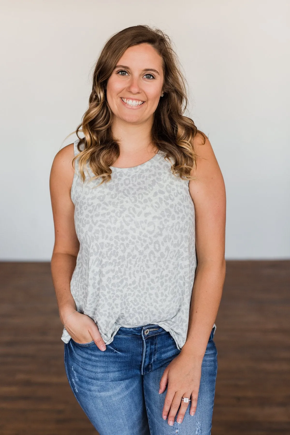 Discover Your Journey Leopard Tank Top- Light Grey