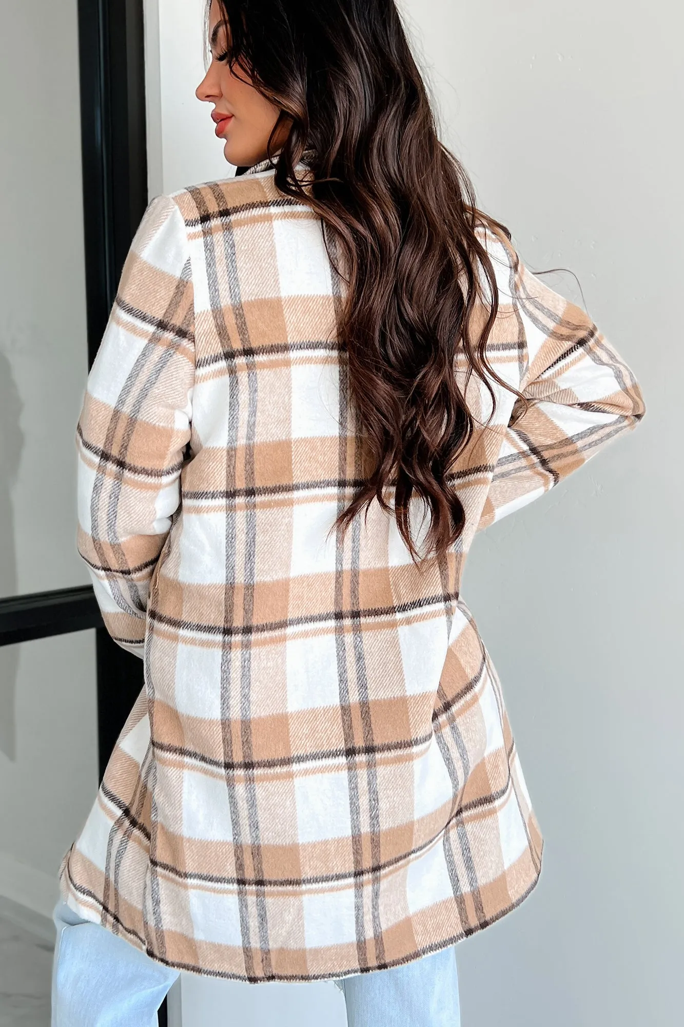 Dreaming Of More Open Front Plaid Coat (Camel)