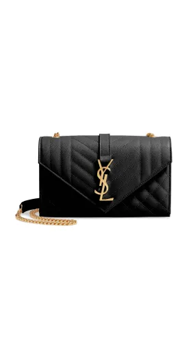 Envelope Small Bag In Mix Matelasse Grain De Poudre Embossed Leather - Black/Gold