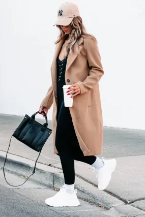 Fashionable For Fall Brushed Fleece Trench Coat (Camel)