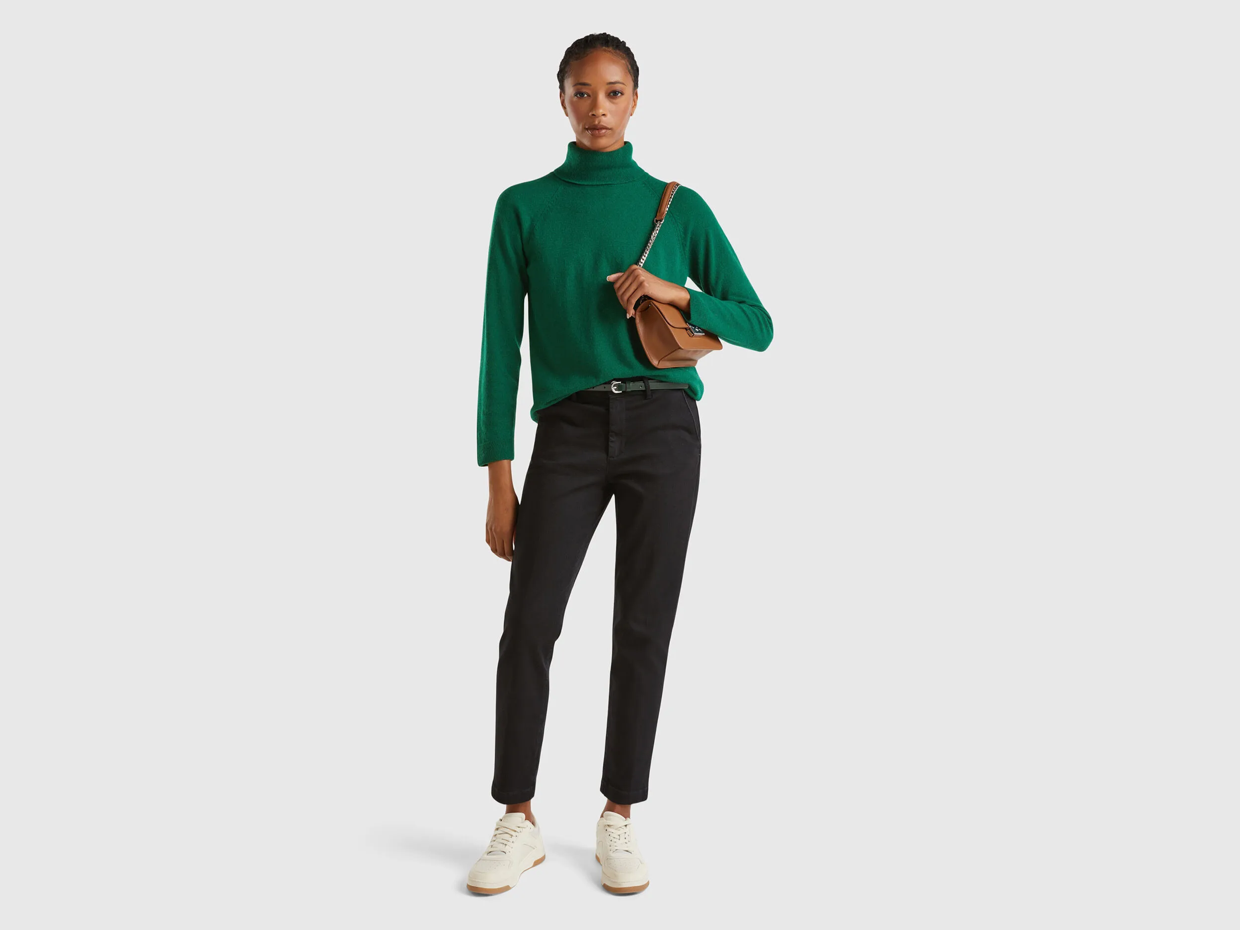 Forest green turtleneck in wool and cashmere blend - Dark Green | Benetton