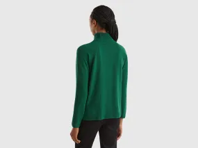 Forest green turtleneck in wool and cashmere blend - Dark Green | Benetton