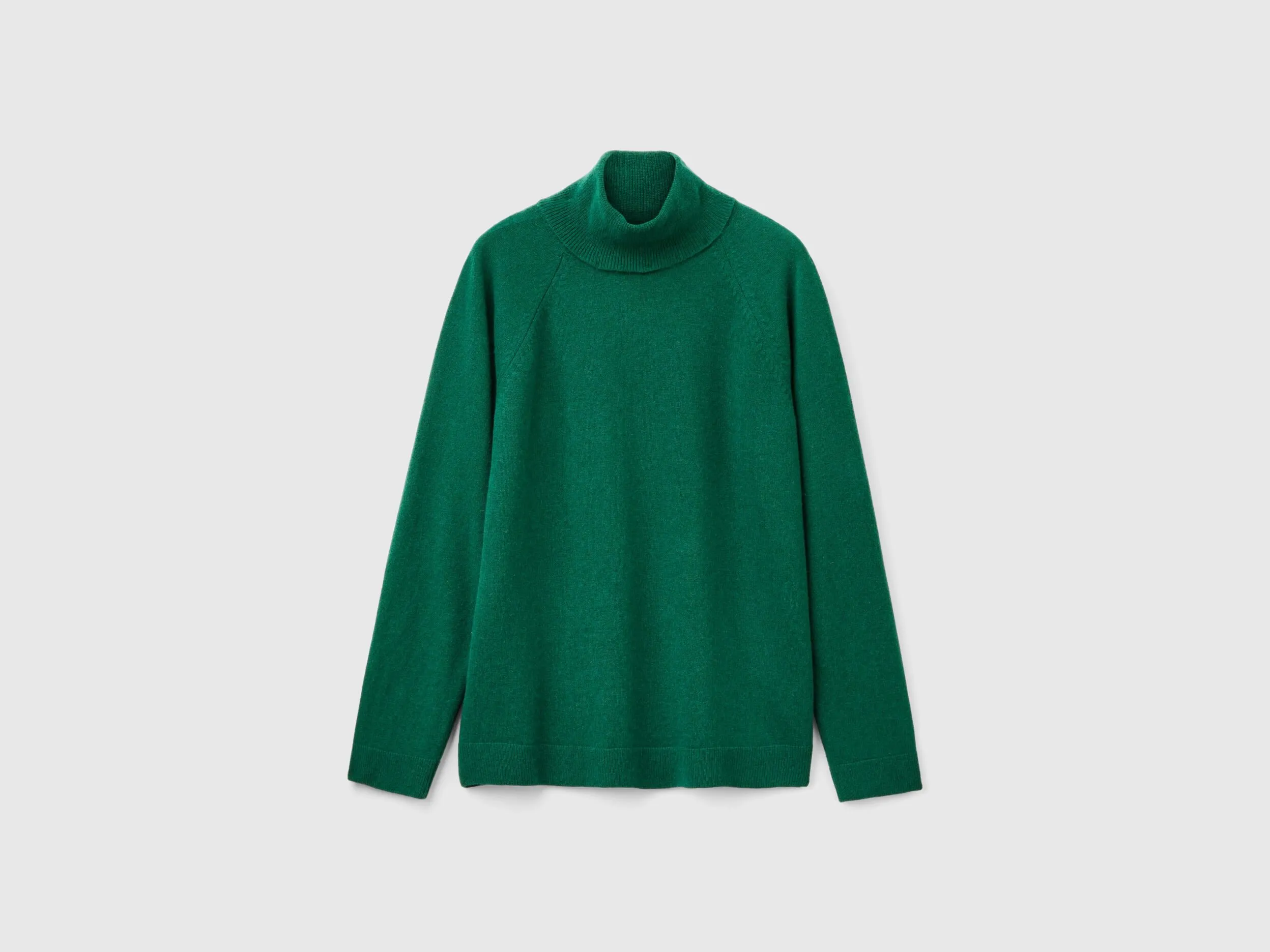 Forest green turtleneck in wool and cashmere blend - Dark Green | Benetton