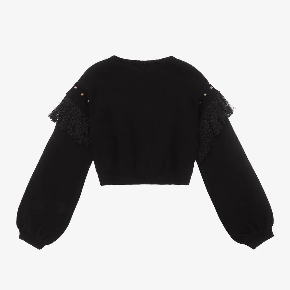 Girls Black Studded Sweater