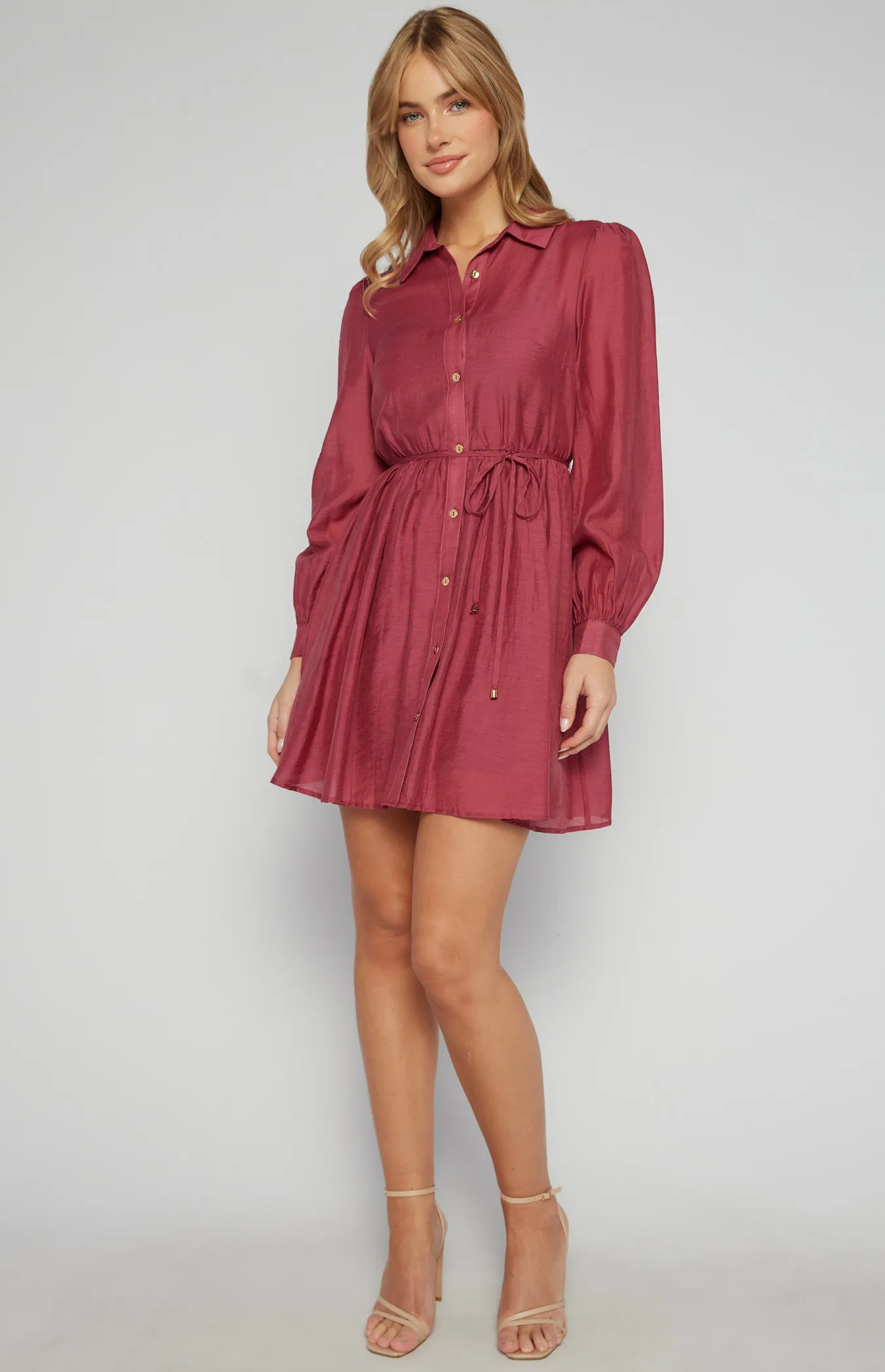 Gold Button Textured Shirt Dress with Slip Lining (SDR1560B)