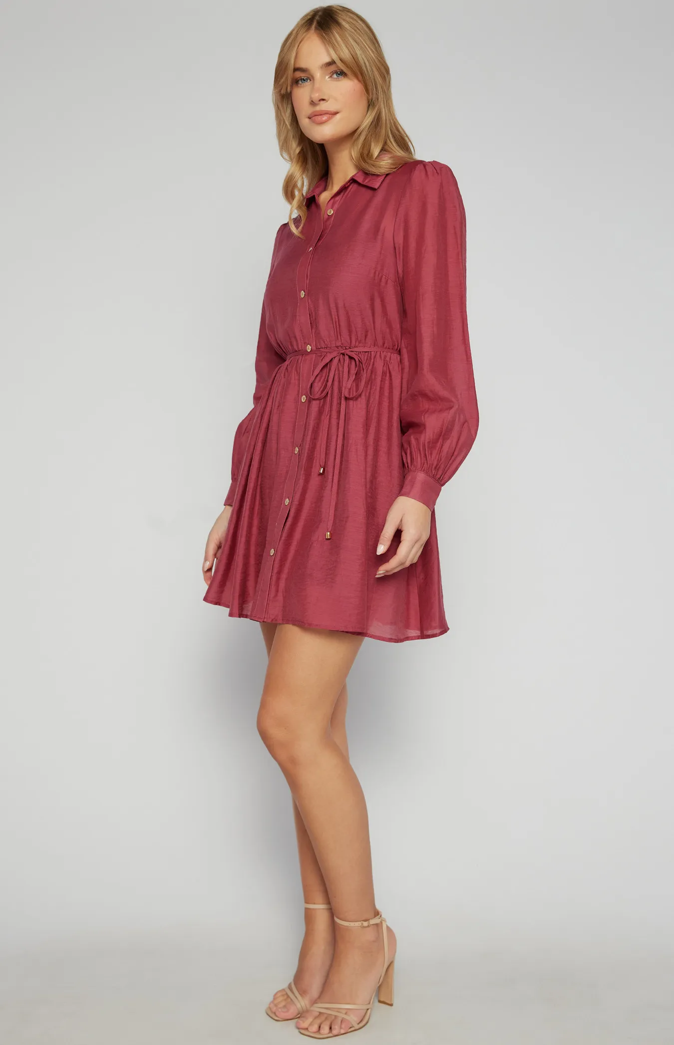 Gold Button Textured Shirt Dress with Slip Lining (SDR1560B)